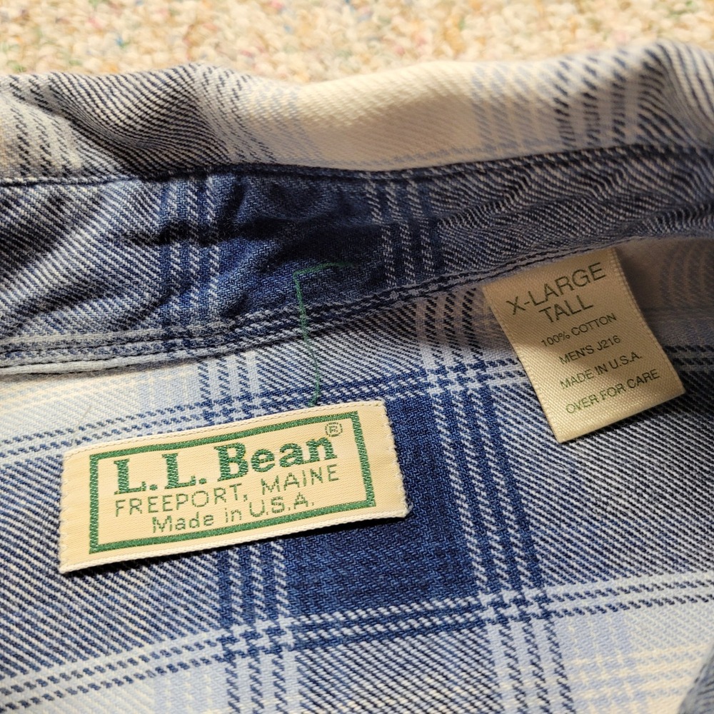 LL Bean Shirt Mens Large Blue Shadow Plaid Flannel Button Down Long Sleeve VTG - Picture 10 of 16